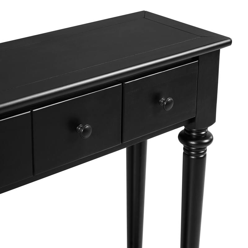 Retro Console Table Entryway Table with 4 Drawers and Bottom Shelf