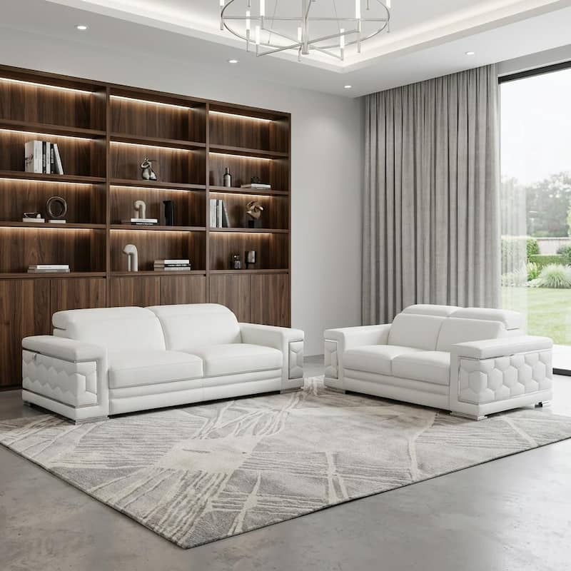 HomeRoots Two Piece Indoor White Italian Leather Five Person Seating Set - White