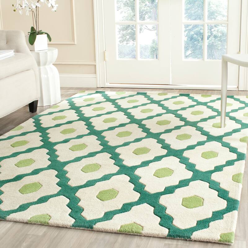 SAFAVIEH Handmade Chatham Sutapa Modern Moroccan Wool Rug - 3' x 5' - Ivory/Teal