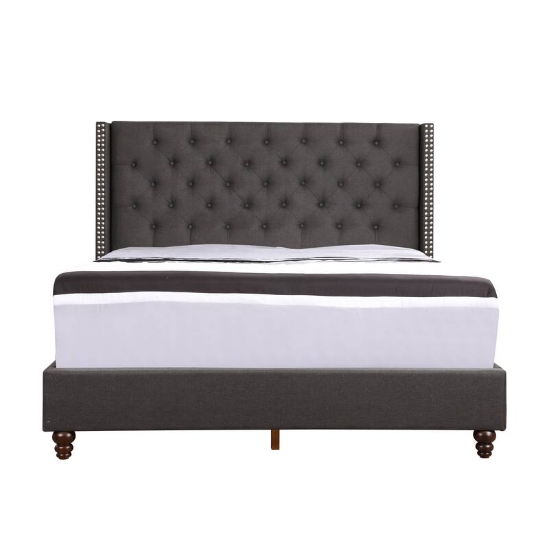 Queen Size Upholstered Platform Bed with Transitional Design and Foam-Padded Headboard