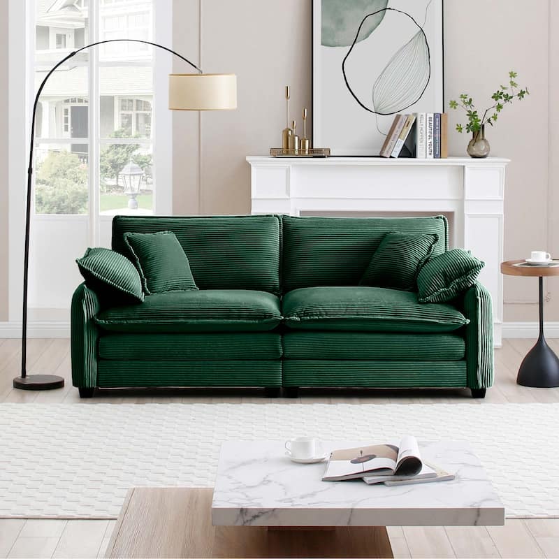 Oversize Loveseat, 81'' 2 Seater Corduroy Couch with 4 Pillows and Removable Armrests, Modern Love Seat for Living Room, Office - Green