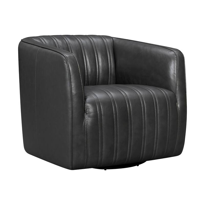 Aries Leather Upholstered Swivel Barrel Chair Living Room Arm Chair