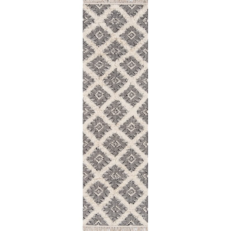 Momeni Harper Hand-woven Trellis Pattern Wool Contemporary Area Rug - 2' 3" x 7' 10" - Black - Runner