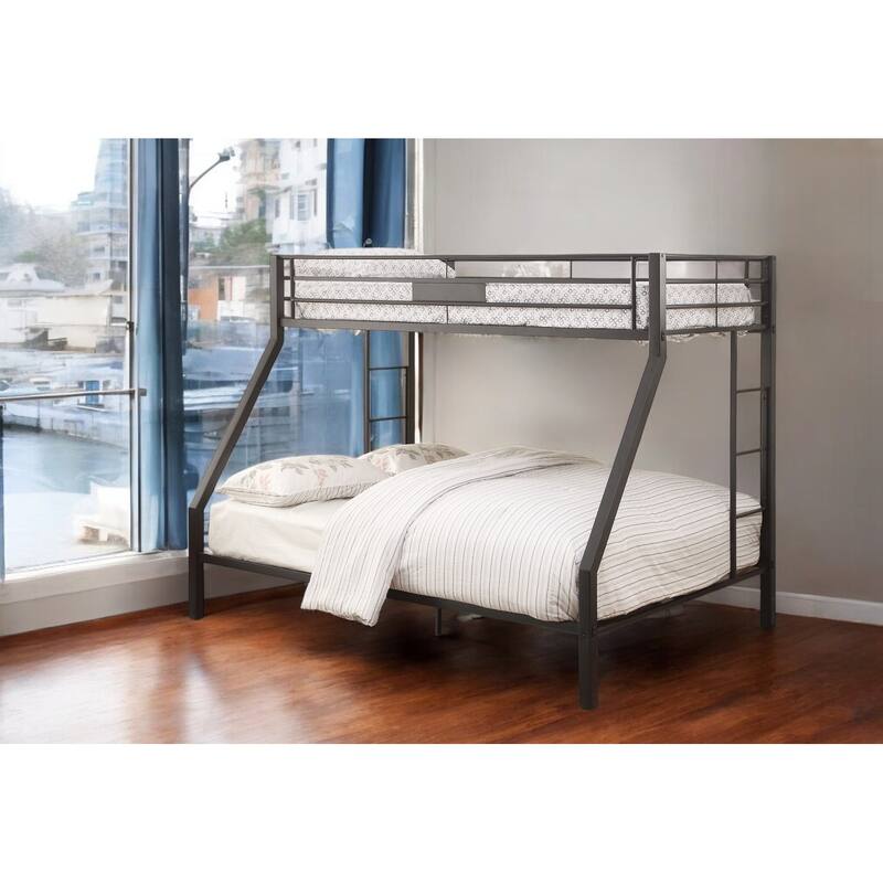 Sandy Black Twin XL/Queen Metal Bunk Bed with Ladder and Guard Rail