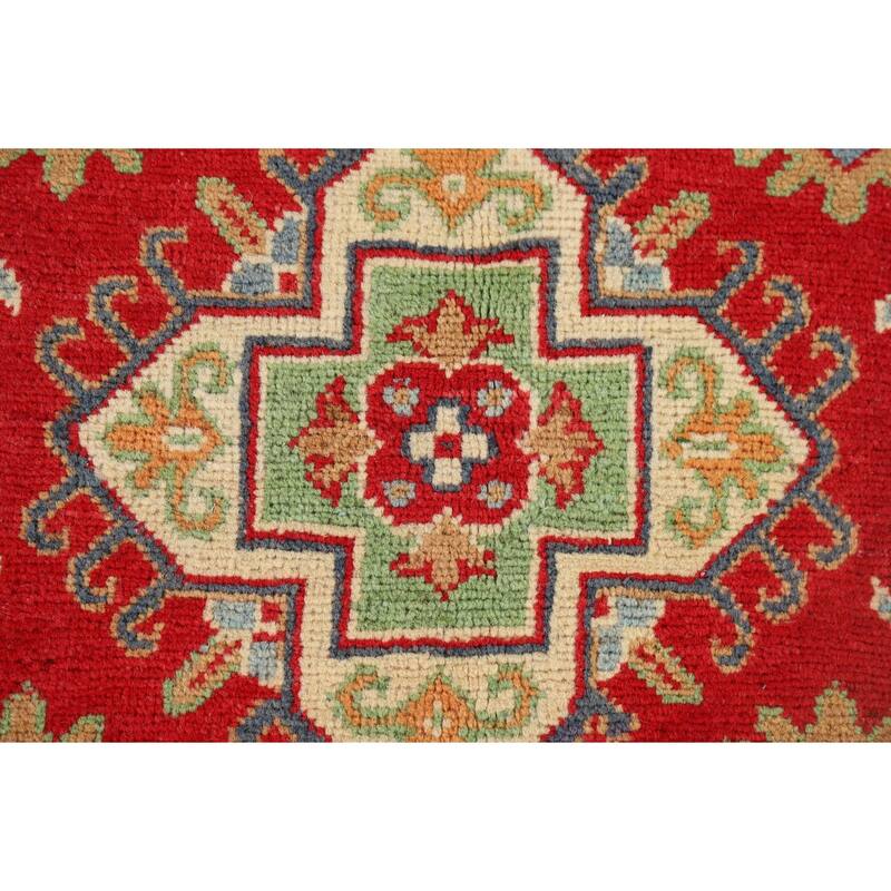 Geometric Red Kazak Oriental Accent Rug Handmade Wool Carpet - 3'4" x 5'1"