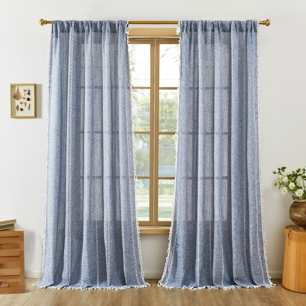 Deconovo Boho Sheer Curtain with Tassels & Embroidery 1 Panel