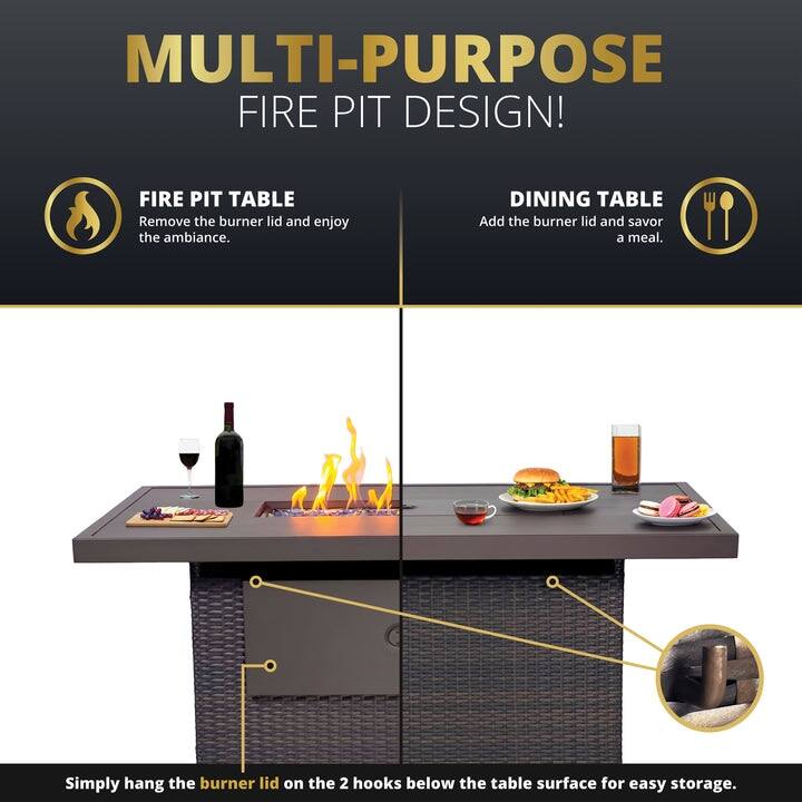 Kinger Home Novi Rattan Propane Gas Fire Pit Table Aluminum Frame - 52-Inch