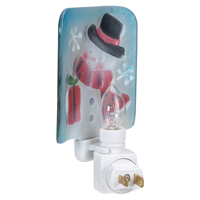 6" Blue and White Glass Snowman Christmas Night Light