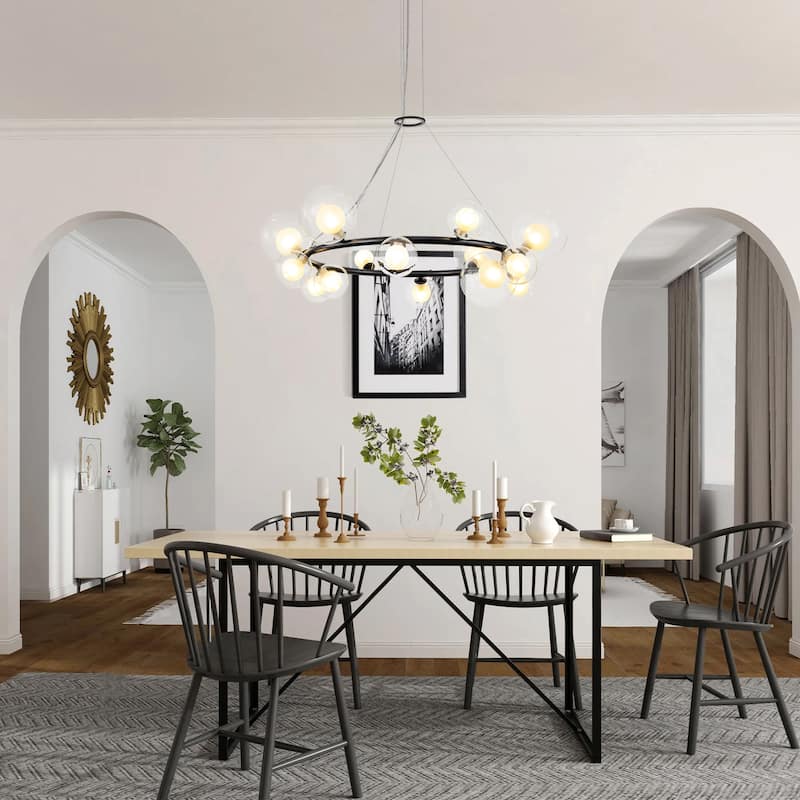 14-Light Modern Black/Gold Sputnik Cluster Pendant Wagon Wheel Glass Globe Bubble Chandelier Ceiling Light