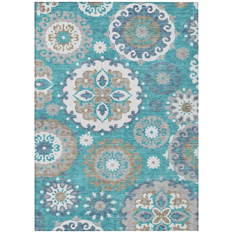Machine Washable Indoor/ Outdoor Chantille Casual Medallion Rug