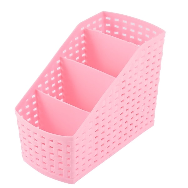 Unique Bargains Kitchen Home Makeup Desktop Plastic 4 Slots Storage Organizer Divider Box Pink