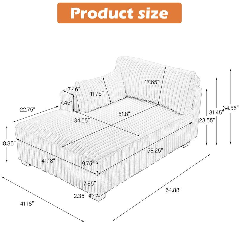 UIXE Upholstered Plush Bedroom Lounge Chairs with Right Armrest & Lumbar Pillow