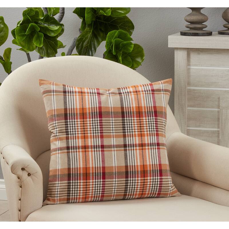Multi-Color Pillow With Plaid Design - 20"X20" - Feather Down