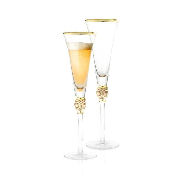 slide 2 of 20, Berkware Luxurious Champagne Trumpet Flutes with Dazzling Rhinestone Rim