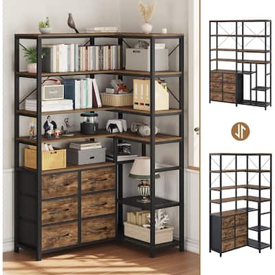 Corner Bookshelf 6 Fabric Drawers Bookcase Display Shelf