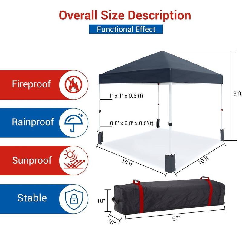 10'X10' Outdoor Folding Portable Patio Shade, Pop Up Canopy Tent with 3 Adjustable Heights