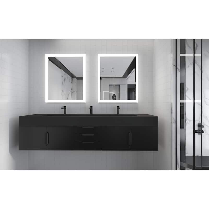 Nile 84-Inch Wall Mounted Bathroom Vanity Set w/ Black Top