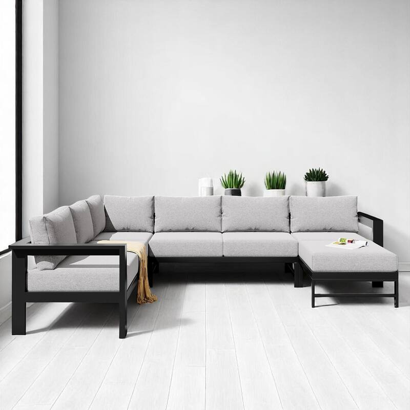 Outdoor U-Shaped Patio Sofa Set with Cushions, Modern Modular Conversation Set for Garden, Deck, Backyard,7-Piece Seating Set - Grey