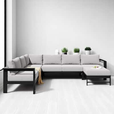 Outdoor U-Shaped Patio Sofa Set with Cushions, Modern Modular Conversation Set for Garden, Deck, Backyard,7-Piece Seating Set