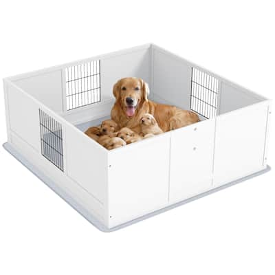 PawHut Whelping Box for Dogs and Puppies, Dog Whelping Box with Waterproof Pee Pad, Adjustable Height Door, 49" x 47" x 19"