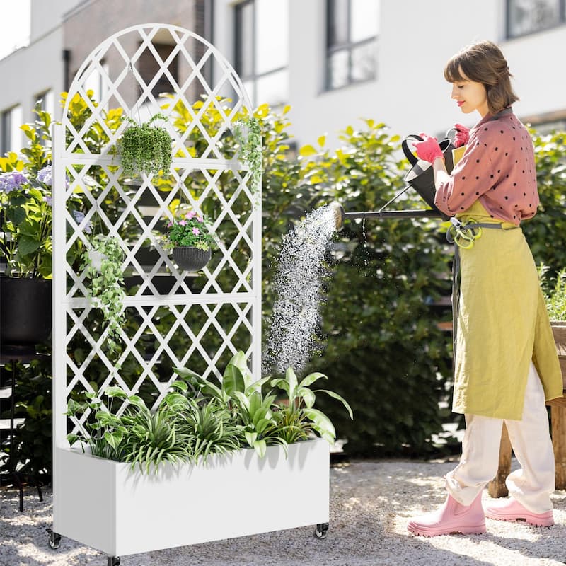 Movable Raised Garden Bed with Trellis and Lockable Wheels - 71*35