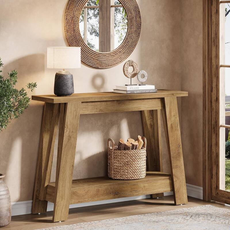 41.3" Farmhouse Console Table with Storage for Living Room, Hallway, Rustic Brown - Natural