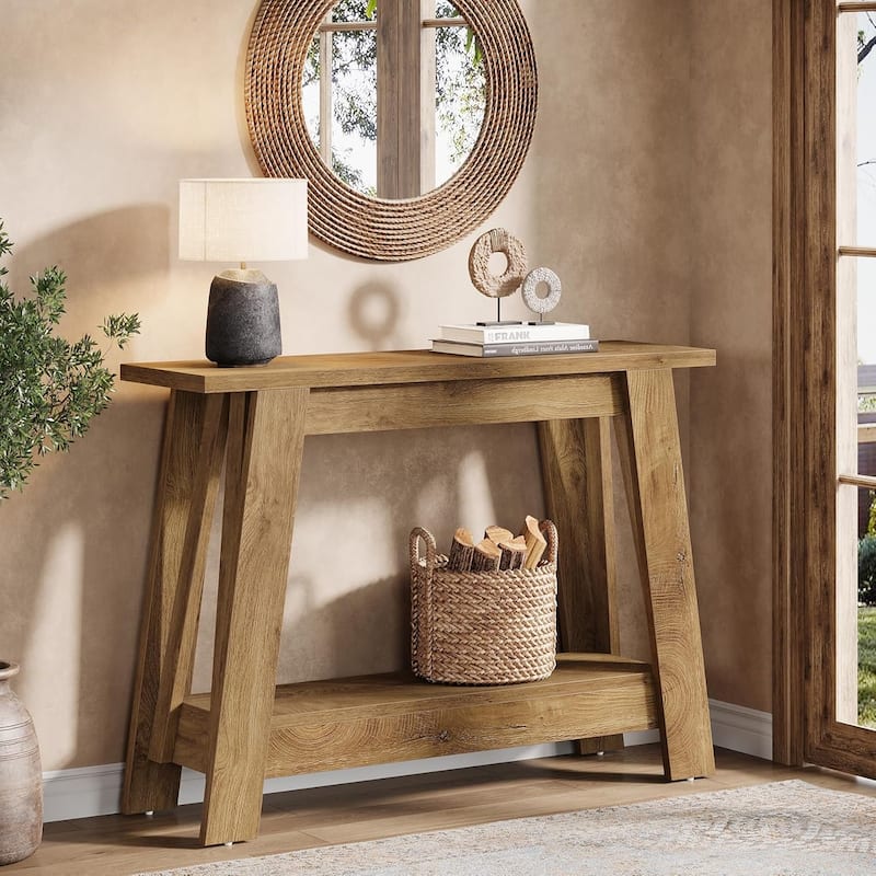 41.3 Inches Farmhouse Console Table, 2 Tiers Wooden Entryway Table - Natural