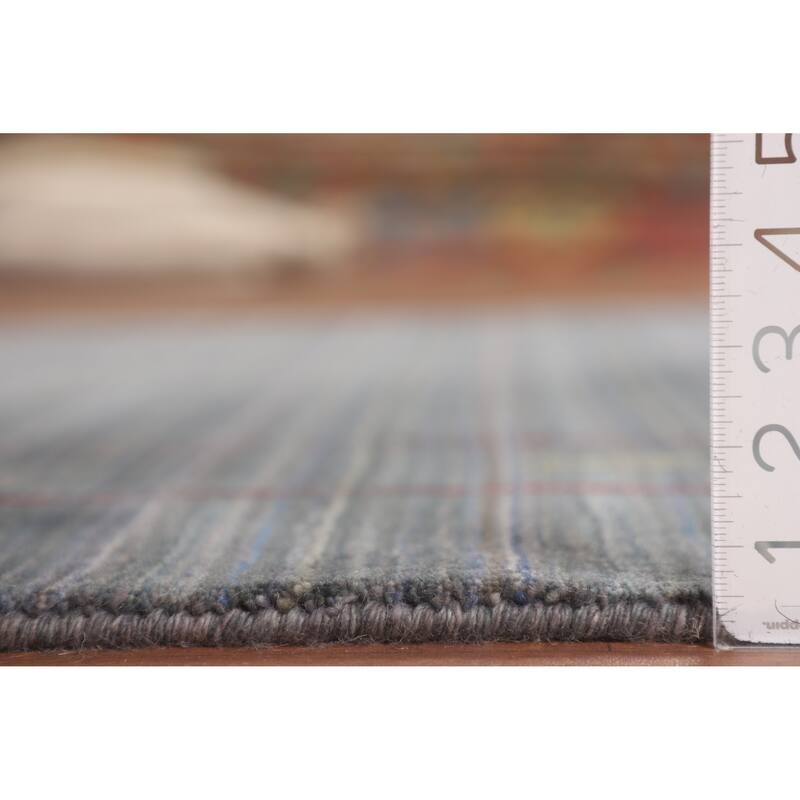 Striped Gray Gabbeh Oriental Area Rug Hand-Knotted Wool Carpet - 5'0"x 7'11"