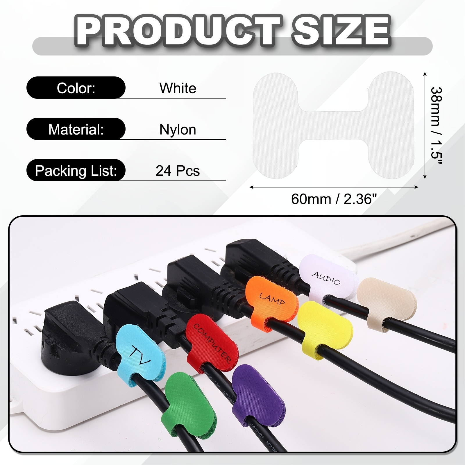 Cable Labels Tags, Write on Wire Tags Cord Labels Hook Loop Cable Ties for Wire Classify Identification Management, White