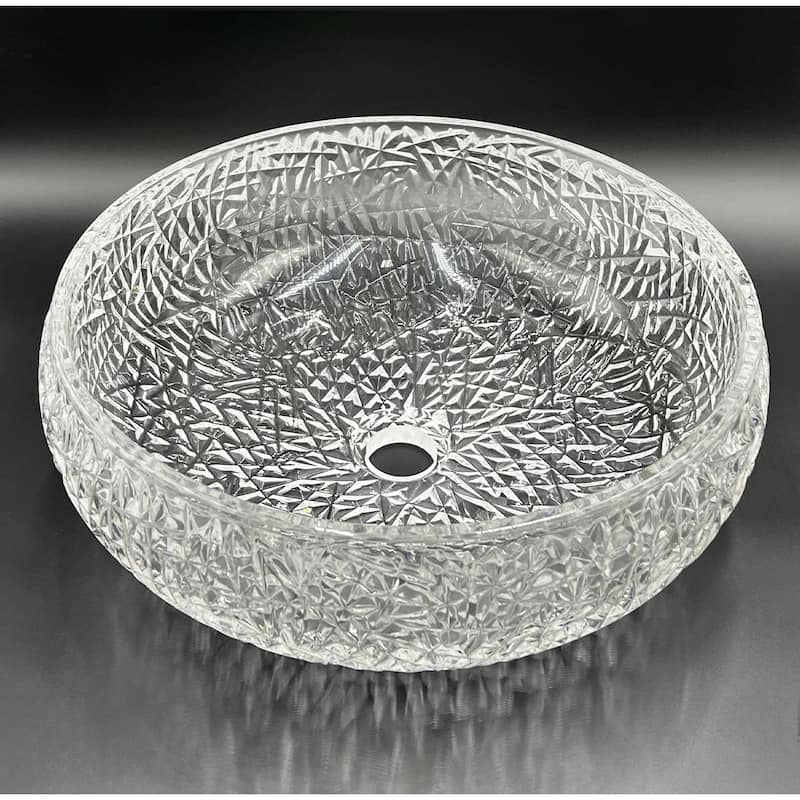 Moonshell 16" Round Decorative Crystal Vessel Sinks With White Base