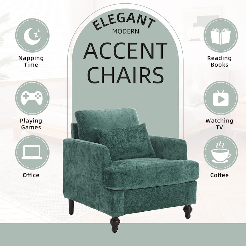 HOMEFUN Chenille Upholstered Mid Century Modern Wood Frame Armchair for Living Room