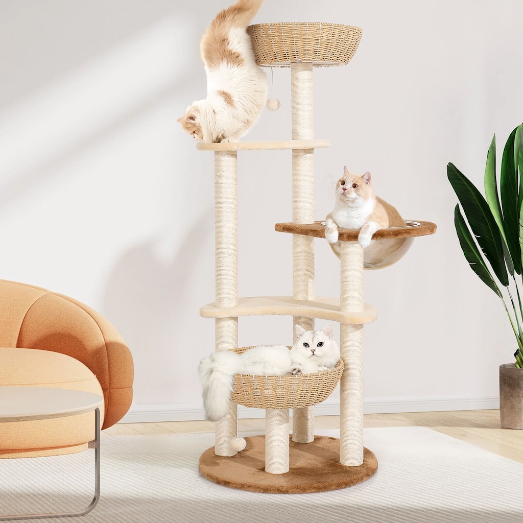 Modern Cat Tree Tower For Indoor Cats, Boho Manual Hand Woven Cats Condo