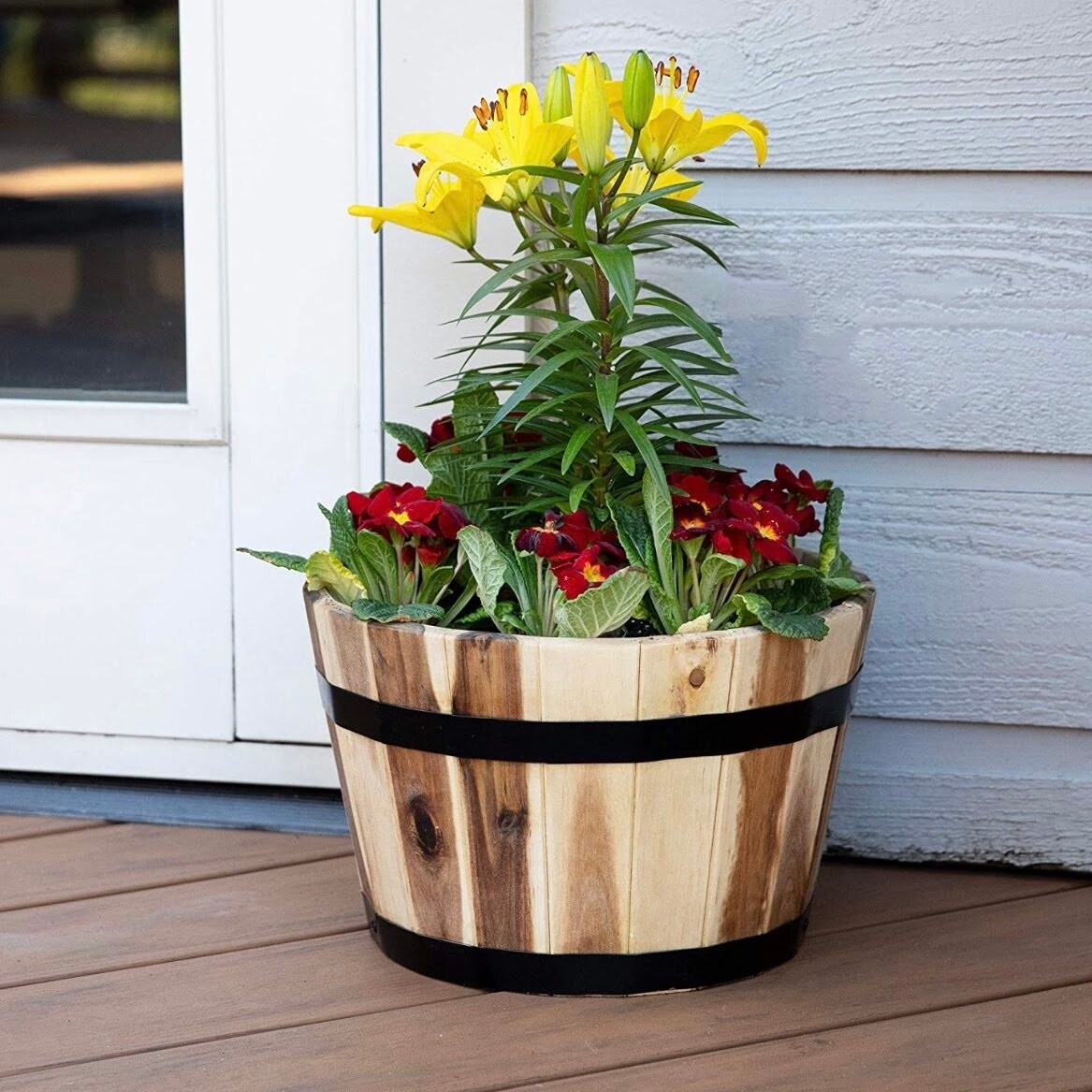 Acacia Half Whisky Barrel Planter Set - 2 Pack (18 Inch)-image
