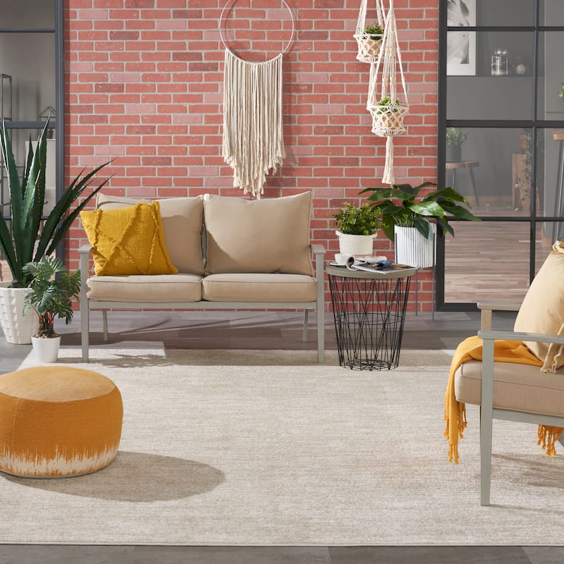 Nourison Essentials Solid Contemporary Indoor/Outdoor Area Rug - 9' x 12' - Beige