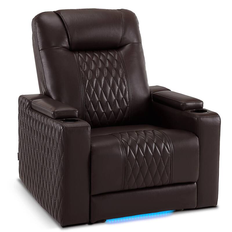 MCombo Power Recliner Chair with Adjustable Headrest, USB & Type C Port, LED Light HTS401 - Leather - Brown