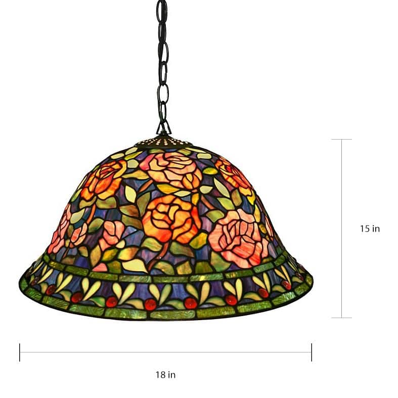 Tiffany-style Southern Belle Rose Hanging Lamp