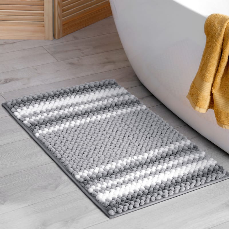 Chenille Rug Nonslip Mat Shaggy Soft Absorbent - Dark Gray and White - 17"x24"