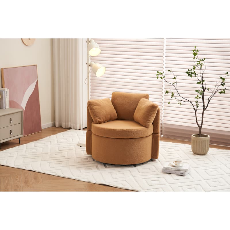 Khaki 31.5" Swivel Barrel Chair with Storage