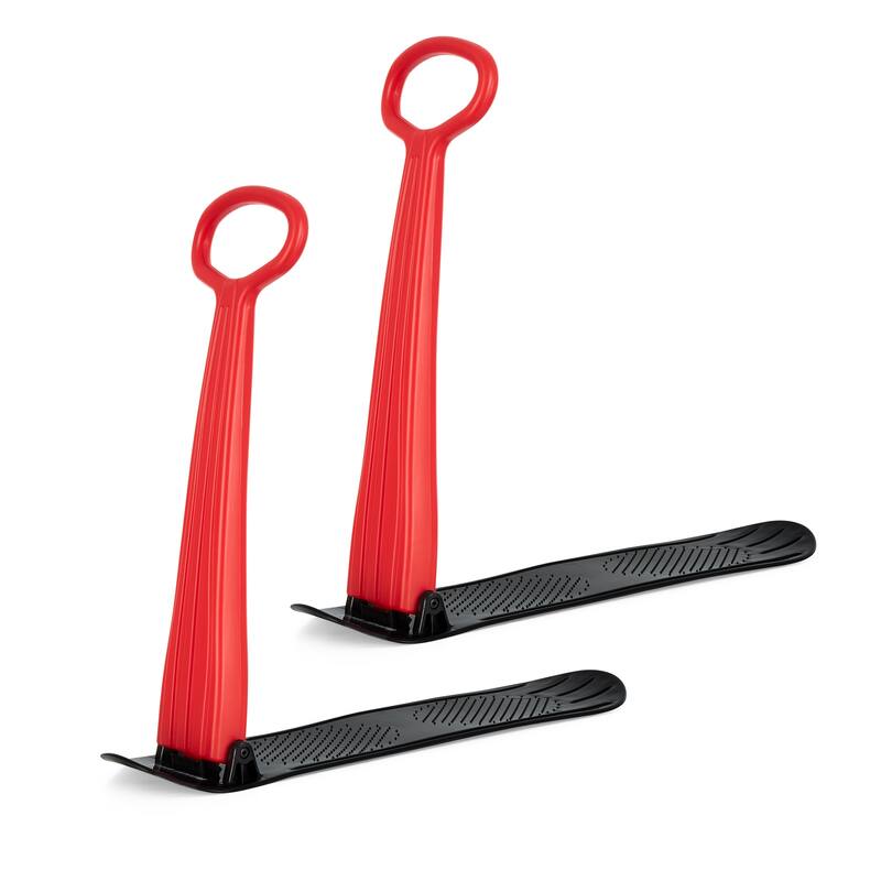 Slippery Racer Kids Foldable Downhill Winter Ski Scooter Snow Sled, Red (2 Pack) - 6.7