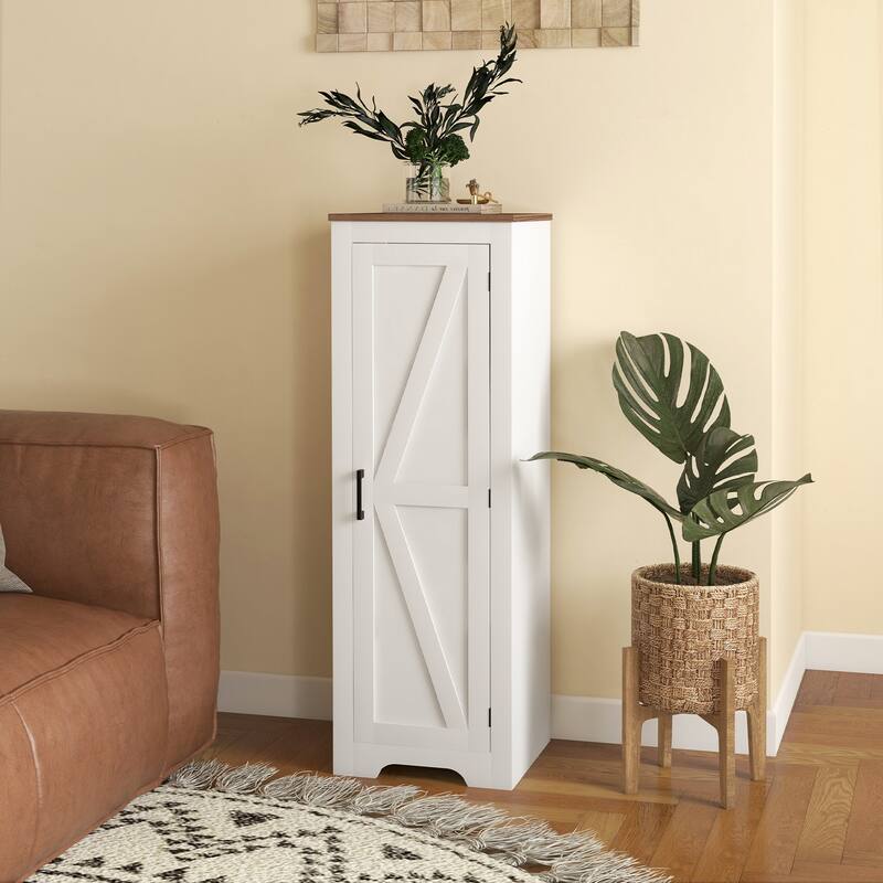 HOMCOM Farmhouse Storage Cabinet with Adjustable Shelf, Single Barn Door Accent Cabinet for Living Room