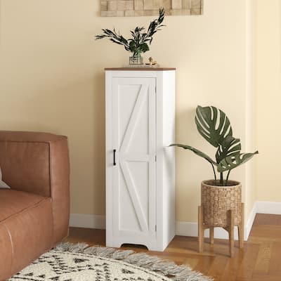 HOMCOM Farmhouse Storage Cabinet with Adjustable Shelf, Single Barn Door Small Bathroom Storage Cabinet for Living Room