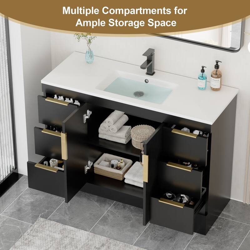 Vertical Stripes Bathroom Vanity Set with Sink Top & Faucet