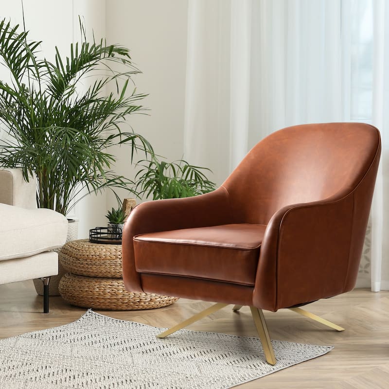 Modern Upholstered Swivel Accent Chair Mid-century PU Leather Sofa Armchair