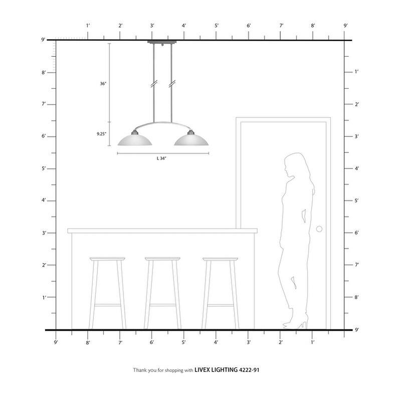 Livex Lighting 2-Light Linear Chandelier, 4222-91 - 34" L x 13" W x 16"-46" Adj. H