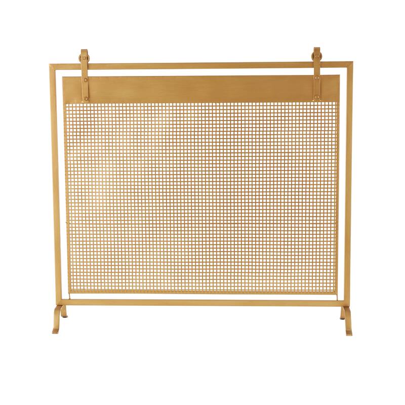 Metal Geometric Suspended Grid Style Single Panel Fireplace Screen with Bolted Detailing - Copper or Black - Roche River Decor - Copper