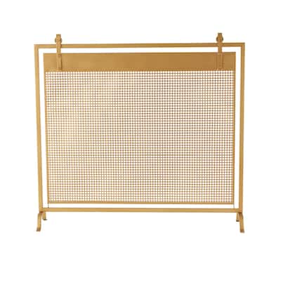 Metal Geometric Suspended Grid Style Single Panel Fireplace Screen with Bolted Detailing - Copper or Black - Roche River Decor