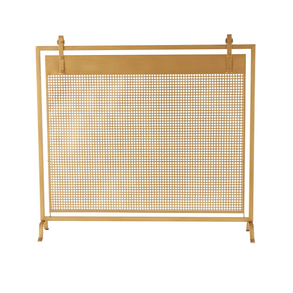 Metal Geometric Suspended Grid Style Single Panel Fireplace Screen with Bolted Detailing - Copper or Black - Roche River Decor