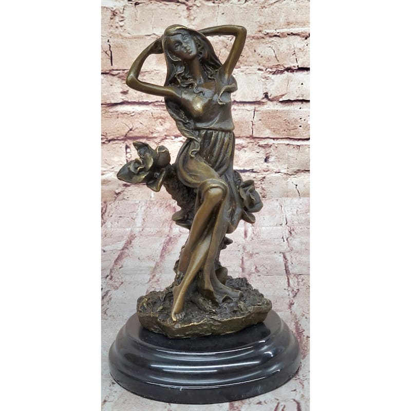 Flower Blossom Nymph Girl Bronze Statue Sculpture Figure Original 10 Inches X 5 Inches