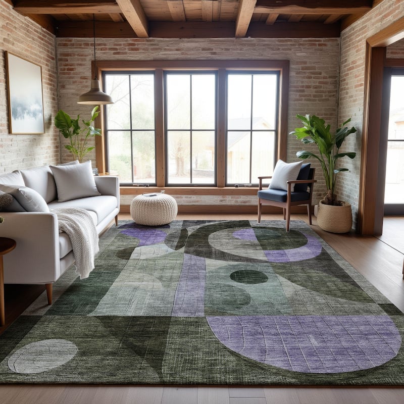 Premium Washable Super Soft Modern Retro Mayfield Rug - Olive - 3' x 5'