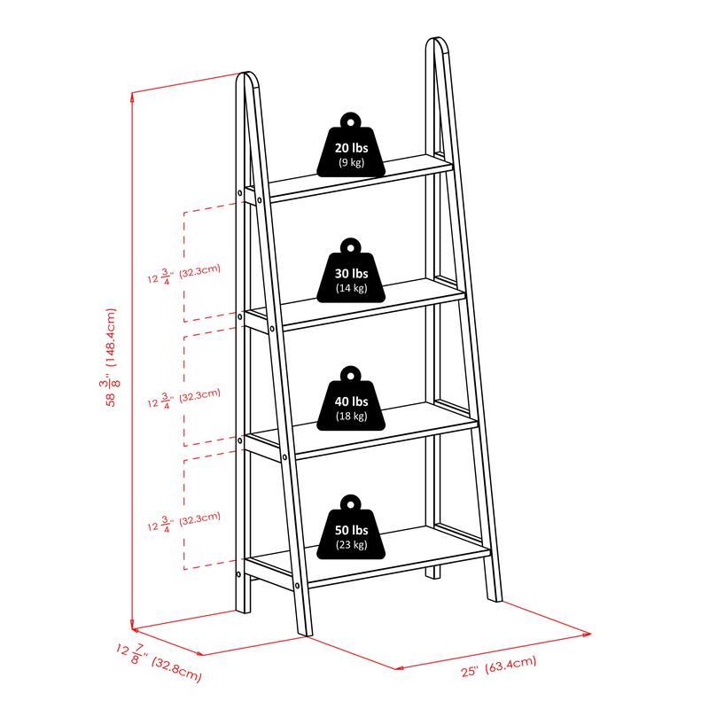Avalon 4-Tier A-Frame Shelf, Espresso - 24.96 x 12.91 x 58.43 inches